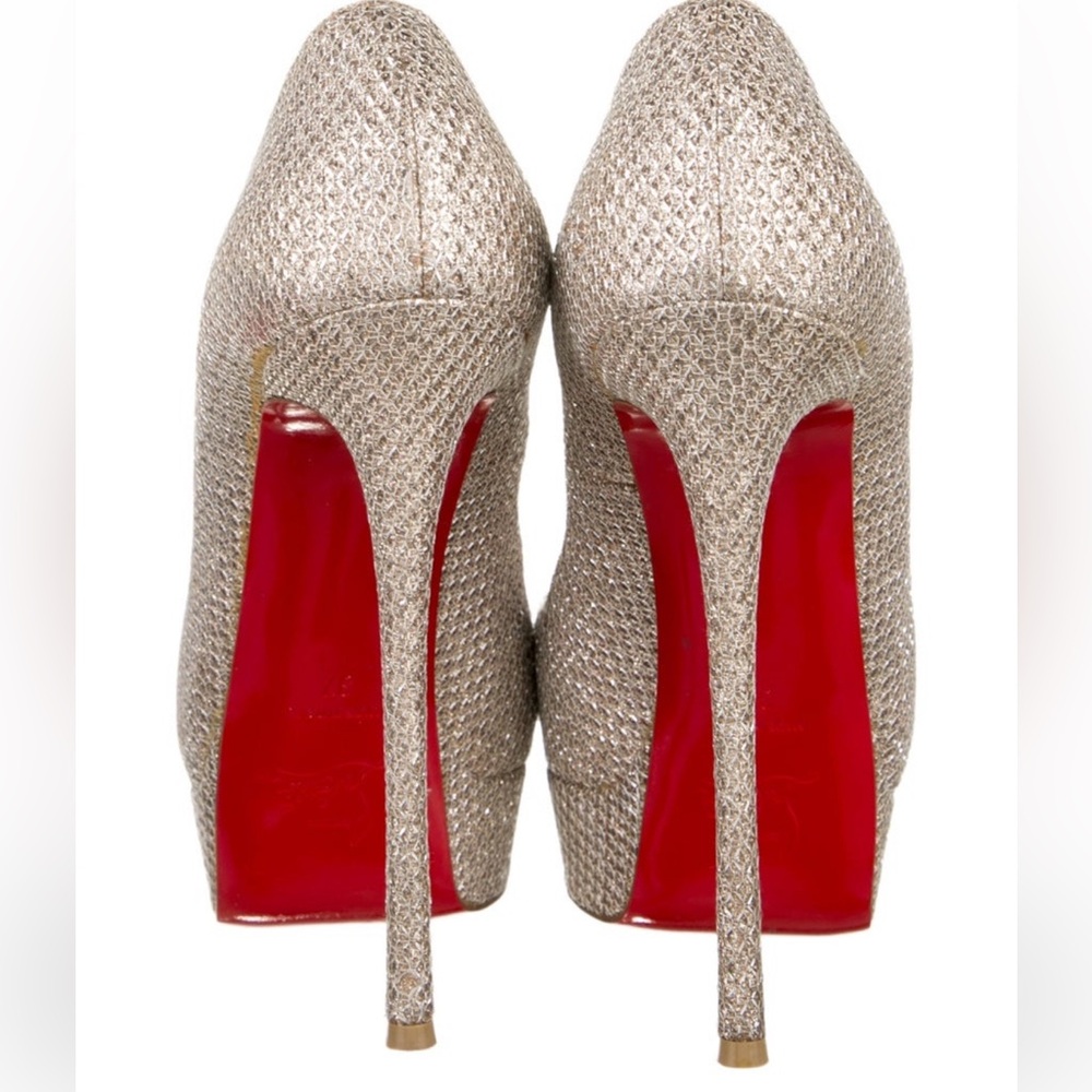 Christian Louboutin Fetish Peep Toe Stiletto 37 Gold - Picture 4 of 16